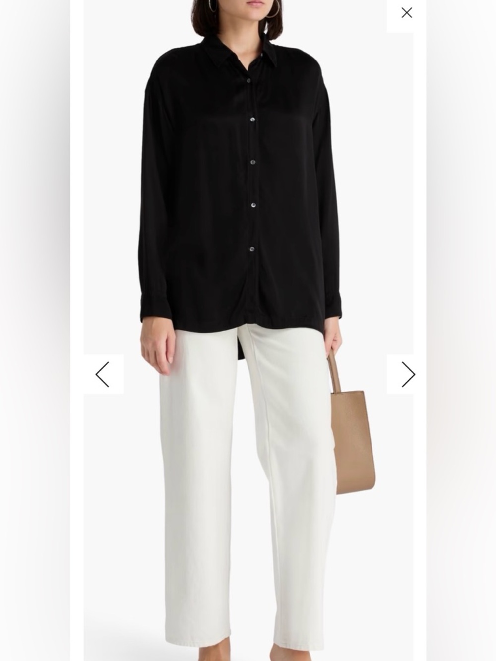 James Peres Liquid Satin Black Button-Front Long-Sleeve Women's Shirt size 2 (M)